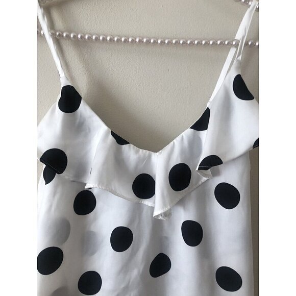 Banana Republic Womens Size S White Black Polka Dot Blouse Sleeveless Ruffle - Picture 2 of 4